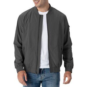 Men's 01 Dark Grey Bomber Jacket Causal Stylish Fashion Front Zippered Pockets
